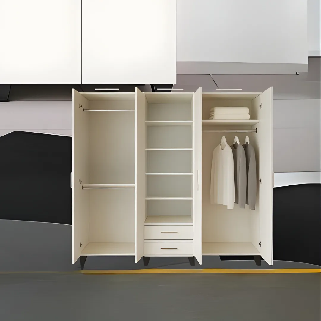 Dressing Penderie Blanc 5 Portes avec Miroir et Tiroirs – Meuble Chambre