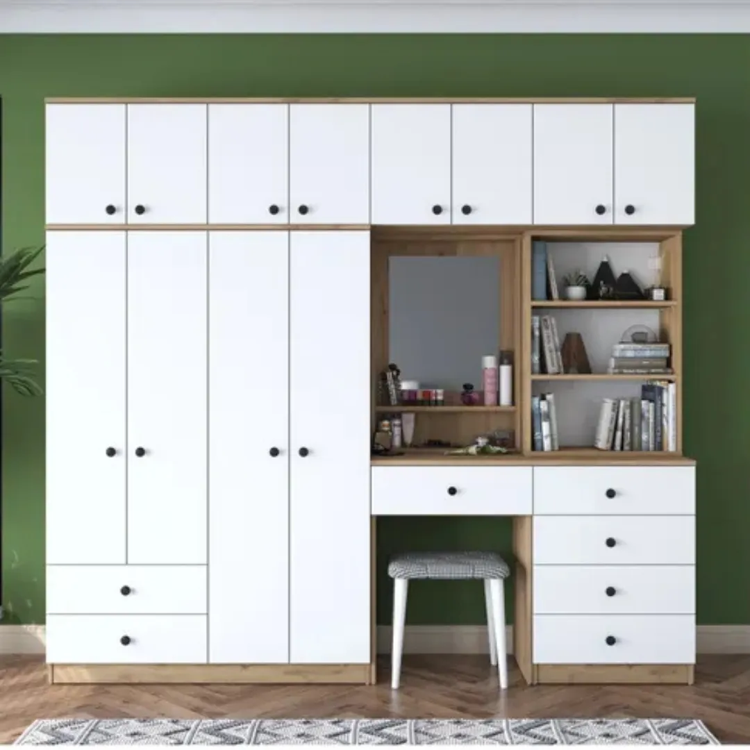 Dressing Mural Modulaire XXL Blanc – Grande Capacité avec Tiroirs et Rangement Haut